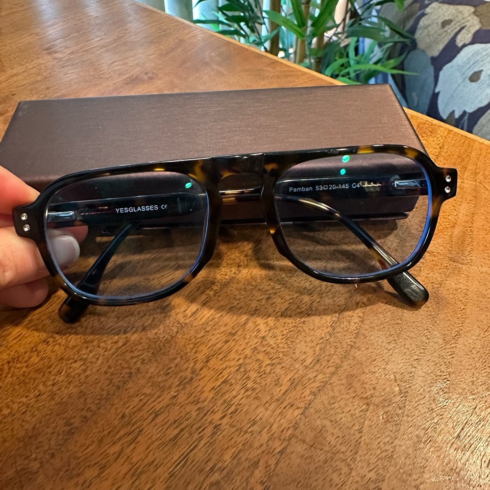 Tortoise Aviator frames with pale blue tint for screen use/daylight